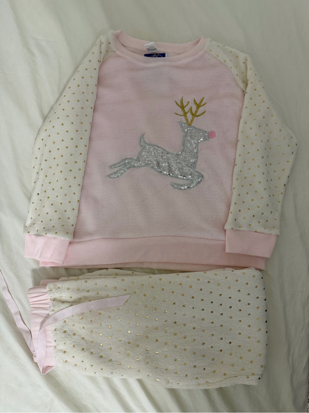 Kensie Girl Pink and Cream Reindeer Pajama Set